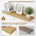 Fun Memories Floating Shelves 30 Inch, Wall Mounted Wood Shelf Set of 2, Farmhouse Decor for Bathroom, Bedroom, Kitchen, Living Room, Oak
