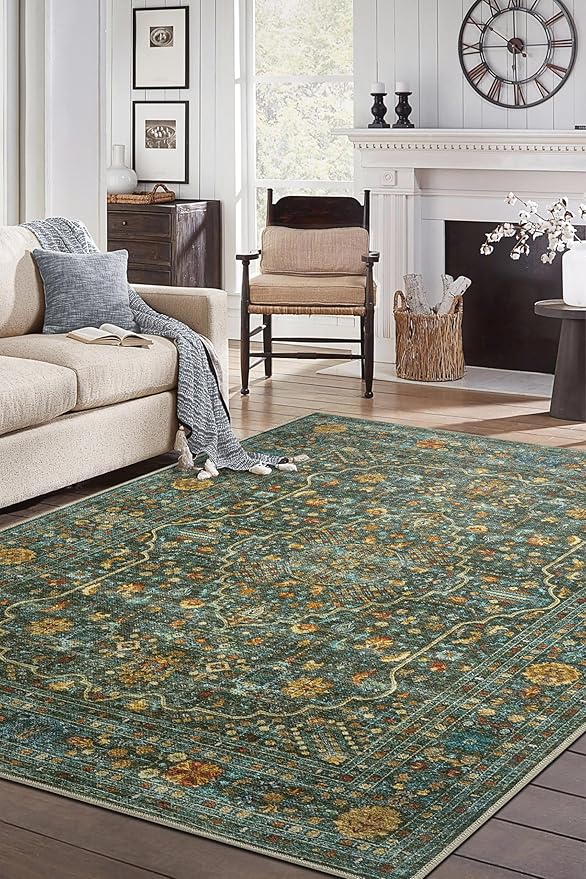 Keen Home Design 4x6 Rug - Machine Washable Area Rug with Non-Slip Backing, Ideal for Living Room, Dining Room, Bedroom - Vintage, Easy Clean, Durable, Low Pile Rug - (4' x 6')
