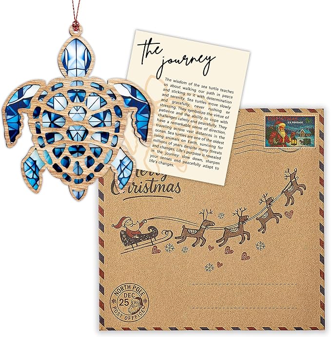 Sea Turtle Gifts for Women, Sea Turtle Christmas Ornaments Decoration, Suncatcher Ornament with Story Card, Beach Ornaments for Tree, Sea Lover Gift, Birthday Gift for Mom