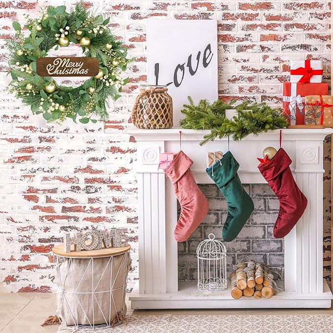 WreathDream 20 inch Artificial Christmas Wreath Winter Wreath for Front Door with Champagne Gold Berry,Christmas Balls for Front Door Farmhouse Indoor Outdoor Holiday Home Decor