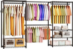 ecobedding Heavy Duty Garment Rack, 1000LBS Max Load Freestanding Closet Organizer with 6 Storage Shelves & 3 Adjustable Hanging Rods, Multifunctional, Glossy Black, 15.75" D x 70-88.5" W x 76.5" H