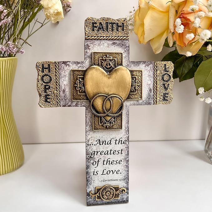 Faith, Hope, and Love Marriage Wall Cross, Wedding, Engagement, and Vow Renewal Couples Gift, Wall Crosses with Bible Verse, 7.25-inch by 10.5-inch, by Abbey & CA Gift