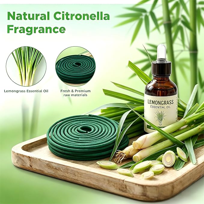 FIRIK Citronella Coils, 48 Pack Citronella Incense Coil with 2 Holders, Natural Lemongrass Fagrance, for Indoor and Summer Outdoor Patio Camping Trip Garden Gathering