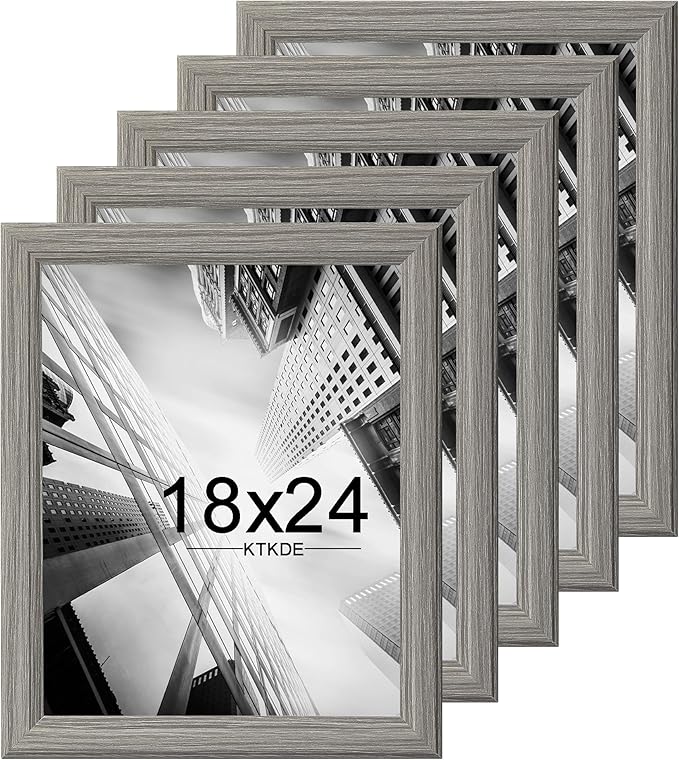 KTKDE Studio Gallery 18x24 Select Poster Frame Set of 5, Grey Wooden frames Display Poster, Posters & Art Prints for Artwork Wall Vertical or Horizontal Display best gift