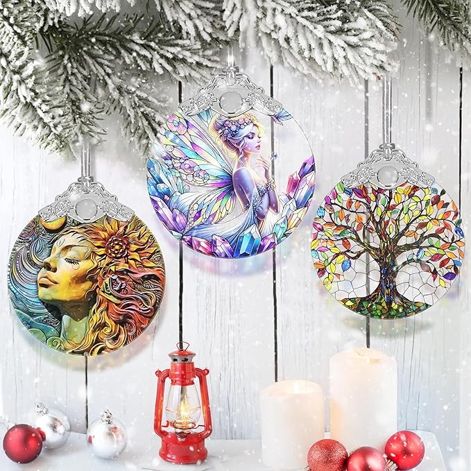 Jocidea Enchanting Fairy Christmas Ornament - Stained Glass Hanging Decor for Tree - Gift for Friends, Sisters