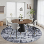 Round Area Rug for Living Room: 8 ft Washable Modern Abstract Soft Thin Rug Indoor Floor No Slip Stain Resistant Carpet for Bedroom Dining Room Farmhouse Nursery Home Office - Dark Black