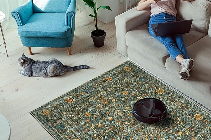 Keen Home Design 4x6 Rug - Machine Washable Area Rug with Non-Slip Backing, Ideal for Living Room, Dining Room, Bedroom - Vintage, Easy Clean, Durable, Low Pile Rug - (4' x 6')