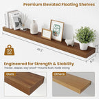 Fun Memories Floating Shelves 48 Inch, Extra Large Wood Shelf Set of 2, Hanging Wall Shelves for Bathroom, Living Room, Kitchen, Bedroom, Walnut