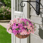 Artificial Flower in Hanging Basket Outdoor Indoor Decoration,Coconut Lining Flowerpot with Faux Plant,Daisy with Eucalyptus Leaves Arrangement for Home Spring Summer Decor(Pink White Purple)