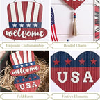 Valery Madelyn 4th of July Wreath, Patriotic Wreath for Front Door, Red White and Blue Top Hat and Heart Wall Signs for Memorial Day Independence Day USA 250th Anniversary, 28 inch