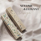 SURI Mezuzah Case – 5 Inch Terrazzo Cream and Pink Concrete Jewish Door Mezuza Cover with Printed Scroll, Self-Stick Adhesive, Fits a 4 Inch Scroll, Gift Box Included