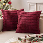 MIULEE Pack of 2 Burgundy Corduroy Decorative Pillow Covers 18x18 Inch Soft Boho Striped Throw Pillow Covers Modern Farmhouse Home Decor for Sofa Living Room Couch Bed