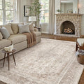 Beige Area Rug 6x9 for Living Room Washable Vintage Carpet Low Pile Non Slip Distressed Soft Traditional Retro Oriental Large Accent Throw Rug Office Bedroom Dining Room Playroom