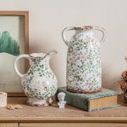Enra Large Vintage Green and Beige Ceramic Chinoiserie Floral Vase, 11.2 Inch Rustic Decorative Flower Vase for Home, Living Room, Kitchen, or Office – Pastoral Retro Design