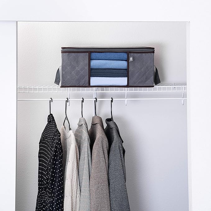 VENO 3 Pack Large Clothes Storage Bag Organizer with Reinforced Handle, Thick Container Bins for Blankets, Comforters, Bedding, Foldable with Sturdy Zipper, Clear Window, Grey, Reusable (13.3 Gallon)