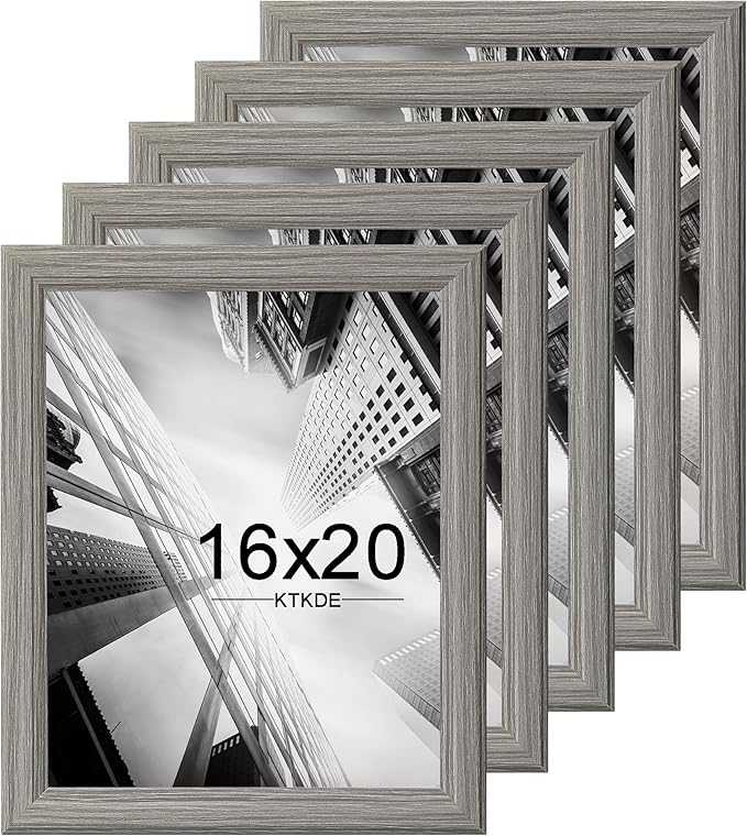 KTKDE 16x20 Picture Frame Set of 5,Studio Gallery 16 by 20 Poster Frame Gray Wooden, Large Frame for Photos, Posters - Art Prints best gift