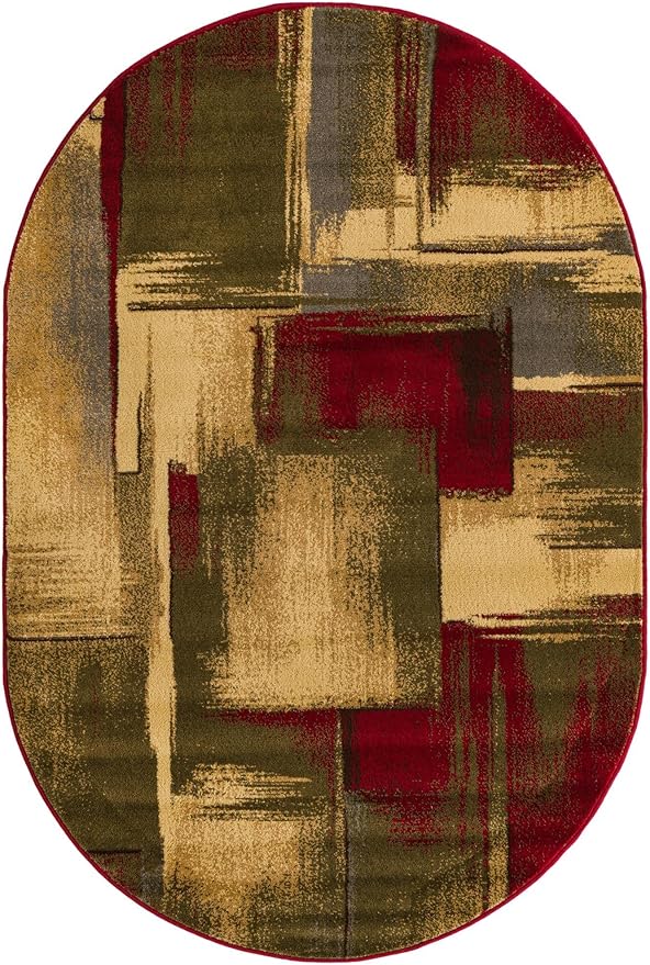 Unique Loom Barista Collection Area Rug - Timor (4' 1" x 6' 1" Oval, Multi/Red)