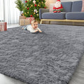OLANLY 8x8 Machine Washable Large Area Rugs for Living Room, Bedroom, Soft Fluffy Shaggy Bedside Rug, Indoor Floor Carpet for Kids Girls and Boys, Dorms, Nursery, Home Decor Aesthetic, Light Grey