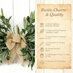 26" Farmhouse Olive Leaf Greenery Swag with Premium Burlap Bow, Realistic Faux Olive Branch Door Decor for Front Door, Wall, Mantel, Table, Kitchen, Bathroom, Weddings & Seasonal Styling, Green 2Pcs