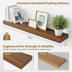 Fun Memories Floating Shelves for Room Wall, 36 Inch Long Shelf Set of 2， Hanging Wood Shelves for Storage & Display, Walnut