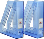 Acrimet Magazine File Holder Bin Storage, Vertical Rack for Documents, Folders and Mail, Durable Plastic Desk Organizer for Office & Home (Clear Blue Color) (2 Pack)