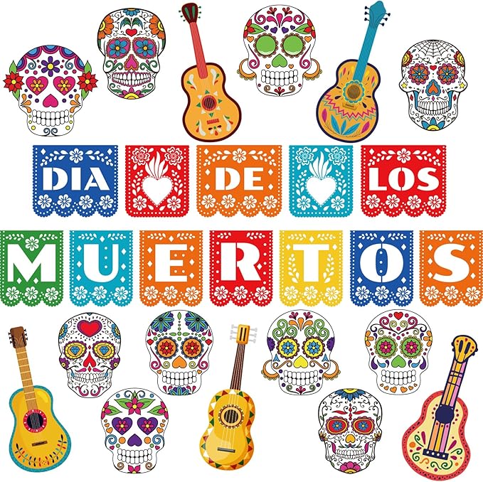 Day of The Dead Cutouts Sugar Skull Classroom Bulletin Board Decorations Colorful Skull Halloween Theme Party Supplies for Toddler Kids Students Classroom Decors