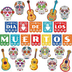 Day of The Dead Cutouts Sugar Skull Classroom Bulletin Board Decorations Colorful Skull Halloween Theme Party Supplies for Toddler Kids Students Classroom Decors