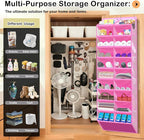 10-Tier Over the Door Shoe Organizer, 20 Pockets Holds 20-30 Pairs, Heavy-Duty Oxford Fabric with Hexagon Mesh for Boots & Sneakers- Pink