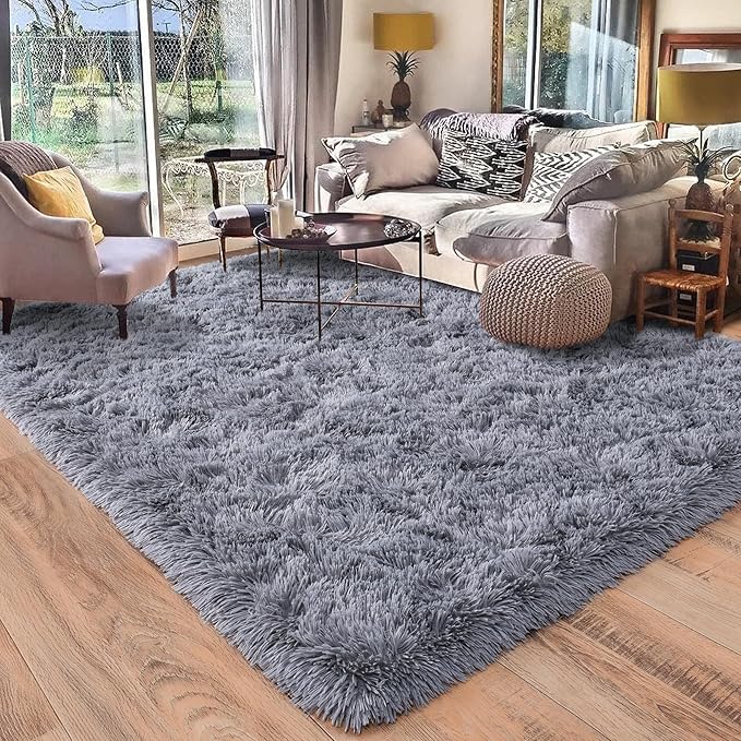 Rugs for Living Room 6x9, Soft Shaggy Modern Shag Area Rug for Bedroom, Upgrade Non-Slip Plush Fluffy Carpet for Kids Boys Girls Room Home Decor Aesthetic, Grey