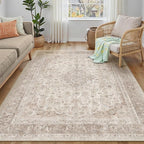 Beige Area Rug 5x7 for Living Room Washable Vintage Carpet Low Pile Non Slip Distressed Soft Traditional Retro Oriental Large Accent Throw Rug Office Kitchen Bedroom Bathroom Dining Room