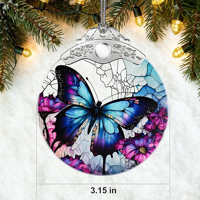 Butterfly Gifts for Women, Stained Glass Ornaments, Purple Butterfly Decorations, Hanging Holiday Presents Idea, Car Hanging Ornaments, Car Charm, Mirror Accessories