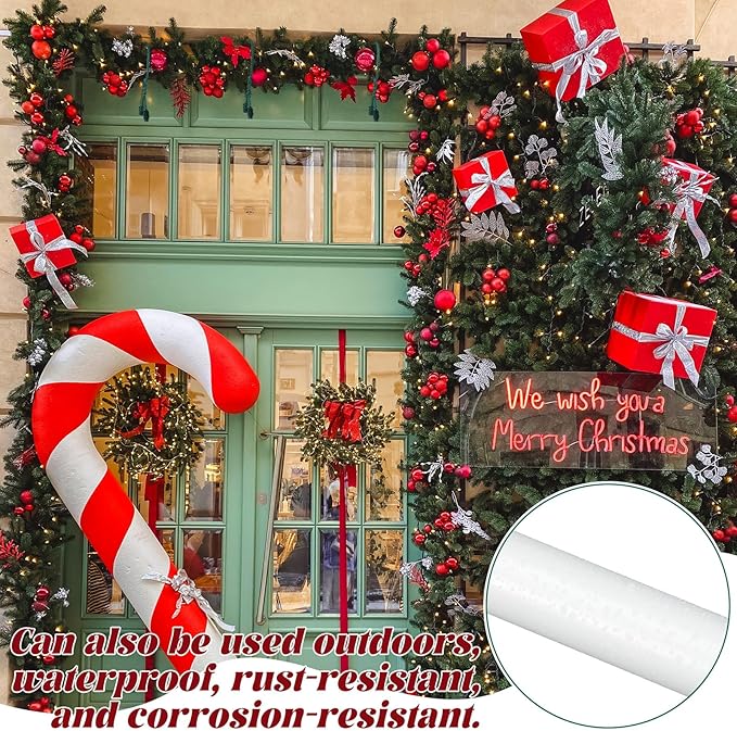 Leinuosen Christmas Front Door Garland Hanger 43-74 Inch Adjustable Christmas Wreath Hanger Stainless Steel Retractable Rod with 3 Green Tie Ropes No Nail Screw No Damage for Xmas DIY Hanging (White)