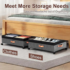 Under Bed Storage with Wheels - 2Pack 70L UnderBed Storage Containers with Clear Lid & Label, Rolling Under Bed Storage Bins for Clothes, Shoes, Blankets (XXL,Grey)