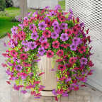 Artificial Faux Hanging Flowers Plants for Outdoor Spring Summer Decoration, 2PCS Fake Daisy Silk Plant Outside No Fade UV Resistant Realistic Home Decor for Porch Patio Window Box (Mix purple)