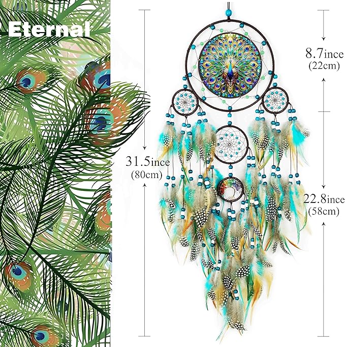 Large Dream Catchers,Dream Catchers for Adults,Dream Catcher Wall Hangings,Peacock Suncatcher,Stained Ornament,Gifts for Women,Lovers,Couple,Friend,Bestie
