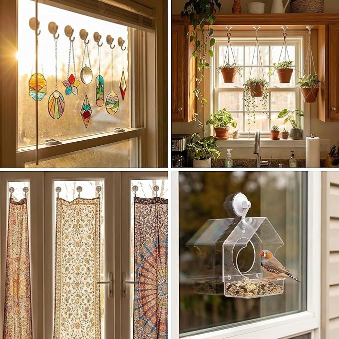 Strong Suction Cup Wreath Hanger for Front Glass Door - 20lb Duty Vacuum Hooks for Window & Bathroom - Damage-Free, Reusable Outdoor Christmas Wreath Holder for Holiday Decor, 2-Pack (White)