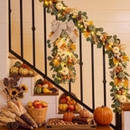Valery Madelyn 24 inch Fall Pumpkin Teardrop Swag Autumn Harvest Door Hanger with Green & White Mini Pumpkins, Eucalyptus, Raffia, Berries and Striped Bow for Front Door Thanksgiving Table Centerpiece
