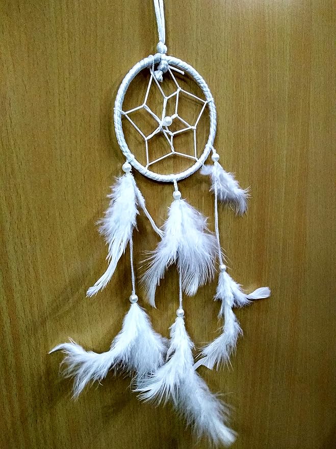 Dream Catchers Wall Decor, Handmade Feather Bedroom Home Car Decor Nursery Room Hanging Decoration (3" White Ring)