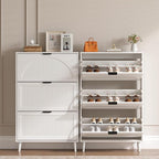 Shoe Cabinet for Entryway with 3 Flip Drawers, Slim Wooden Shoe Storage Organizer with Modern Fluted Pannel，Freestanding Narrow Hidden Shoe Rack for Hallway, Foyer, Living Room