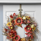 Haute Decor Adapt Adjustable Length Wreath Hanger with Interchangeable Icons (Antique Brass-Sun/Snowflake/Butterfly/Fleur de lis) - 4 Door Wreath Hangers in 1