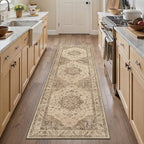 Brown Runner Rug 2x8 Washable Vintage Long Carpet for Hallway Kitchen Soft Retro Low Pile Thin Indoor Runner Non Slip Oriental Medallion Throw Rug for Bathroom Bedroom Laundry Dining Room