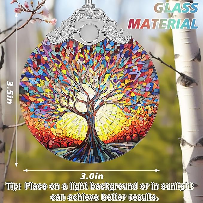 Jocidea Christmas Ornaments - Stained Glass Tree of Life - Traditional Christmas Decor - Multicolor - Glass - Hanging Ornaments - 1 Count - Unscented - Ideal for Gifting