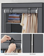 SONGMICS Portable Closet, Fabric Wardrobe, Clothes Rack with Shelves, Pockets, Large Capacity, 1 Hanging Rod, 34.6 x 17.7 x 66.1 Inches, Dove Gray URYG84GY