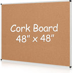 Extra Large Cork Bulletin Board 48" X 48", Silver Aluminum Framed 4'x4' Corkboard for Wall, Wall Mounted Notice Pin Board with 18 Push Pins for School, Home & Office