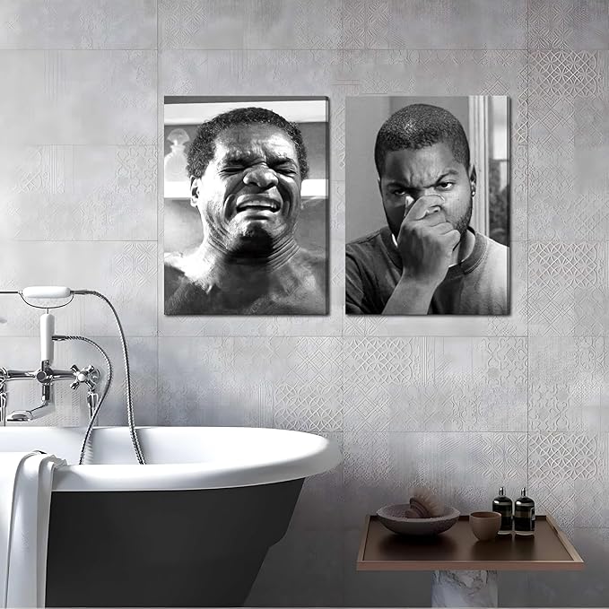 Framed Funny Bathroom Canvas Wall Art Set of 2 - Black and White Vintage Comedy Movies Posters, Funny Toilet Humour Smell Wall Decor Prints for Bathroom Decor 12x16in