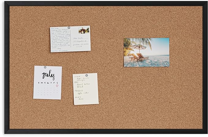 U Brands Cork Bulletin Board, 24'' x 36'', Black Wood Frame