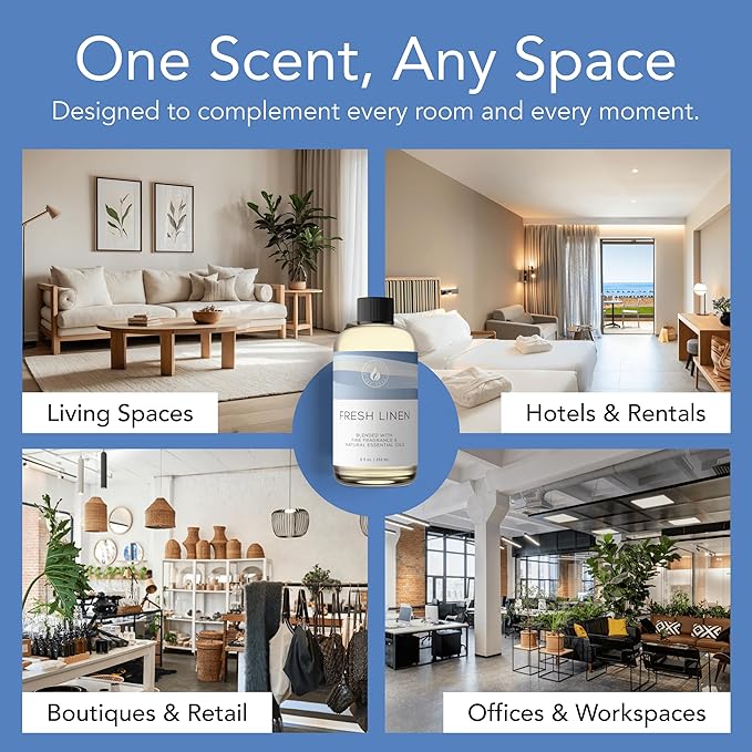 AROMA COUNTRY Fresh Linen Diffuser Oil - Luxury Essential Oils for Diffuser Refill & Air Freshener Room Spray, Long-Lasting, Natural Home Fragrance & Hotel Scent for Diffusers & Machines (8.5 Fl oz.)