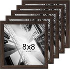 KTKDE 8x8 Picture Frame Set of 5, Wooden frames Walnut, Wall Hanging for Tapletop Display, Best Square Photo Frame Studio Gallery for Photos, Posters & Art Prints