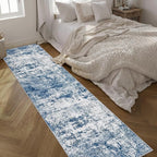 2.6'x14' Runner Rug Washable Rug: Modern Abstract Soft Thin Runner Rug Blue