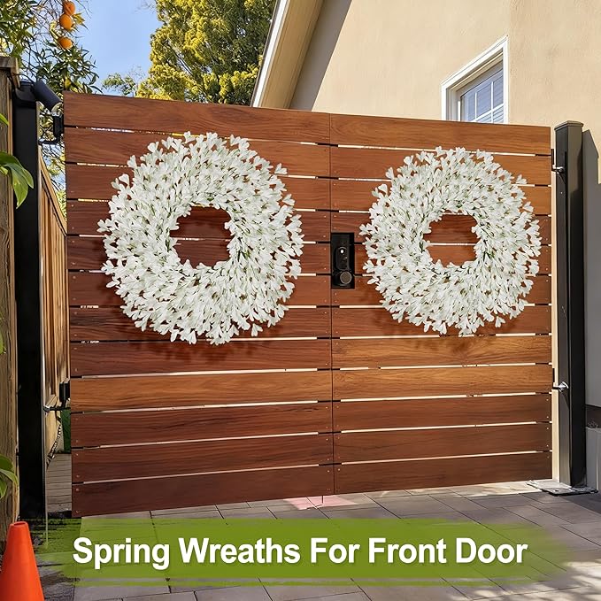 26 Inch Spring Wreaths for Front Door Large Easter Valentines Forsythia Floral Summer Spring Door Wreaths Outdoor All Season Spring Decorations for Home Porch Room Window Wall Farmhouse Decor(White-R)